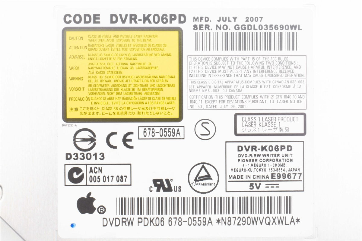 Apple Super Drive PDK06 DVD/RW Optical Re-Writable P/N 678-0532 &amp; 678-0559