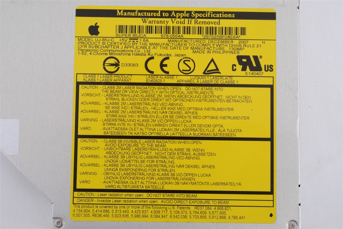 Super 85JCA DVD/RW Optical Drive Apple P/Ns 678-0531 678-0554 Panasonic UJ-85J-C