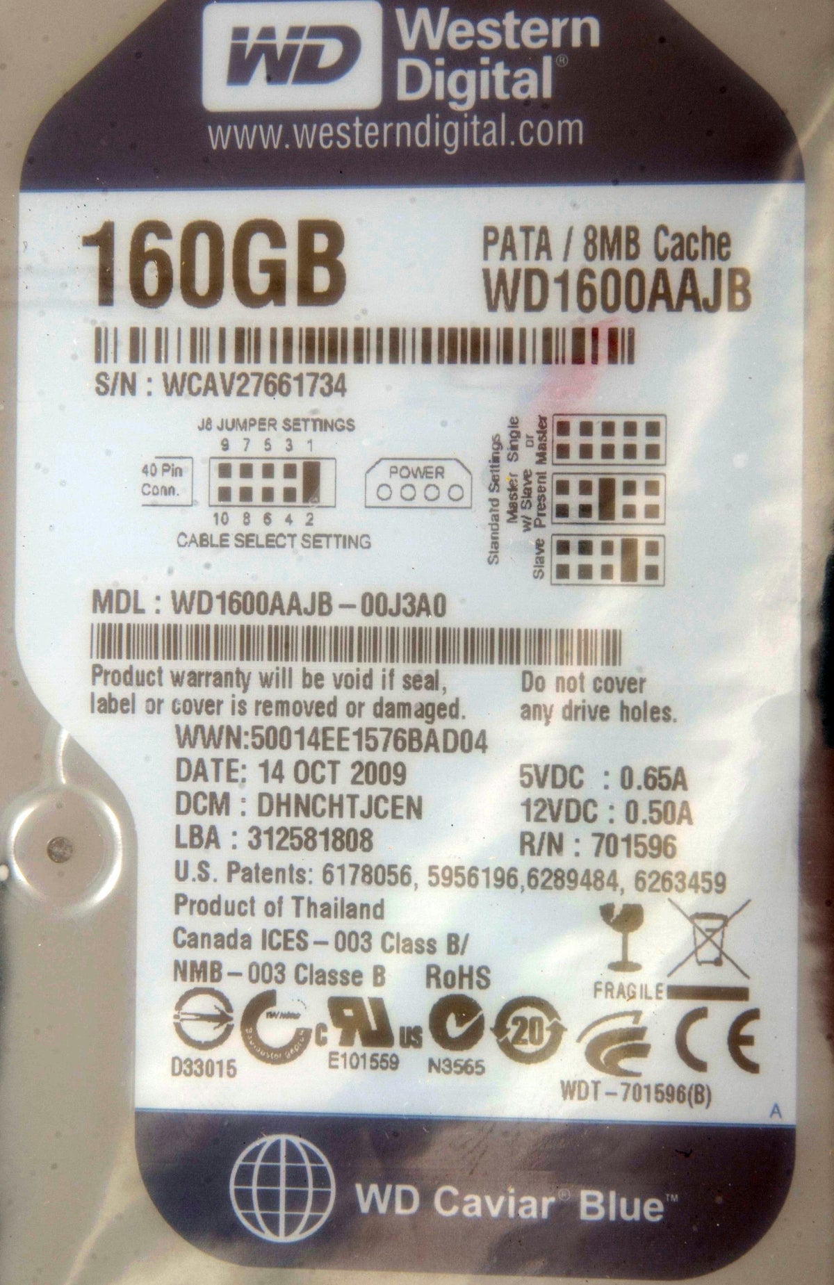 WD Western Digital 160GB Caviar Blue 3.5" 7200RPM Desktop Hard Drive WD1600AAJB