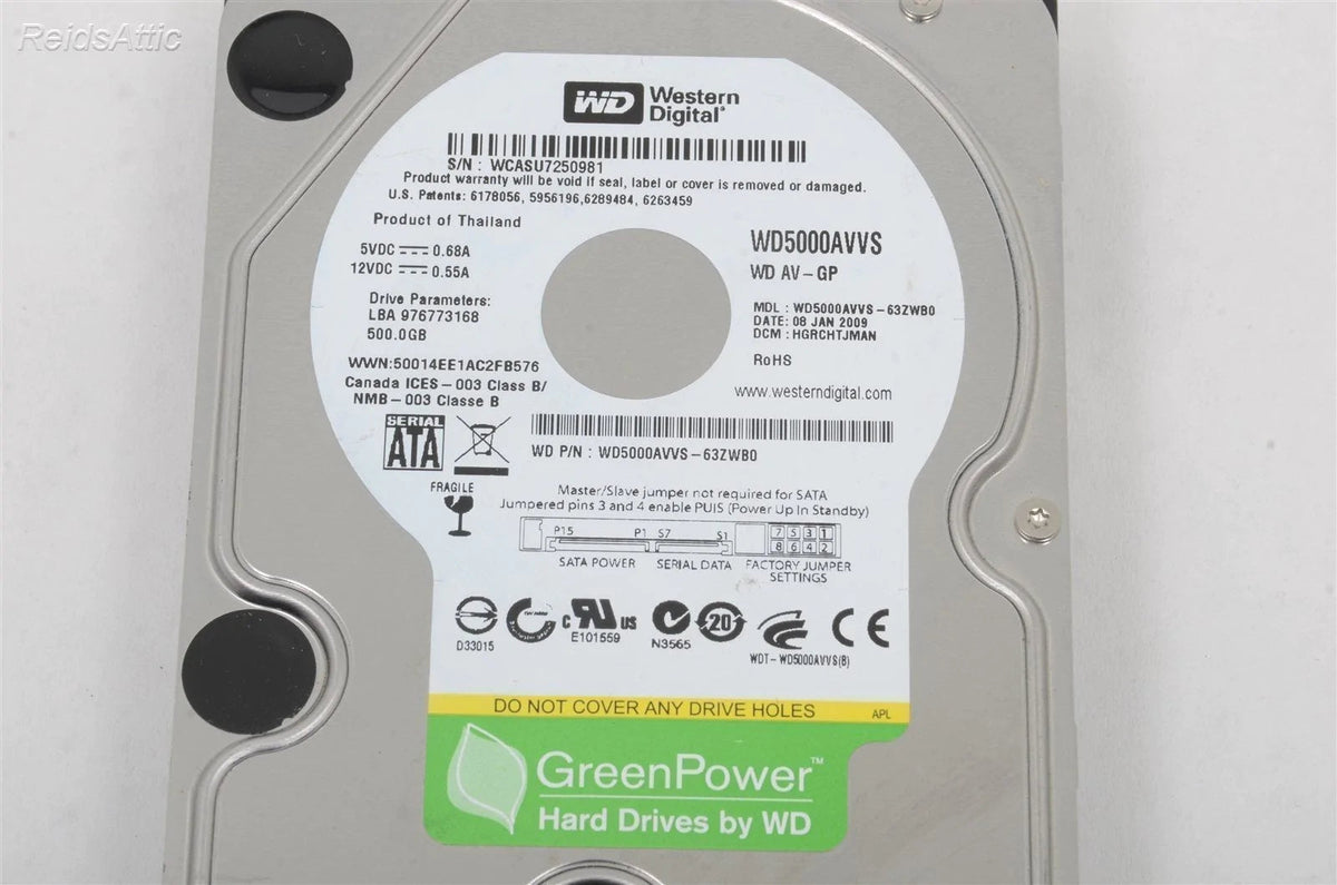 WD Green Western Digital 500 GB 7200 RPM 3.5" (WD5000AVVS) Hard Drive