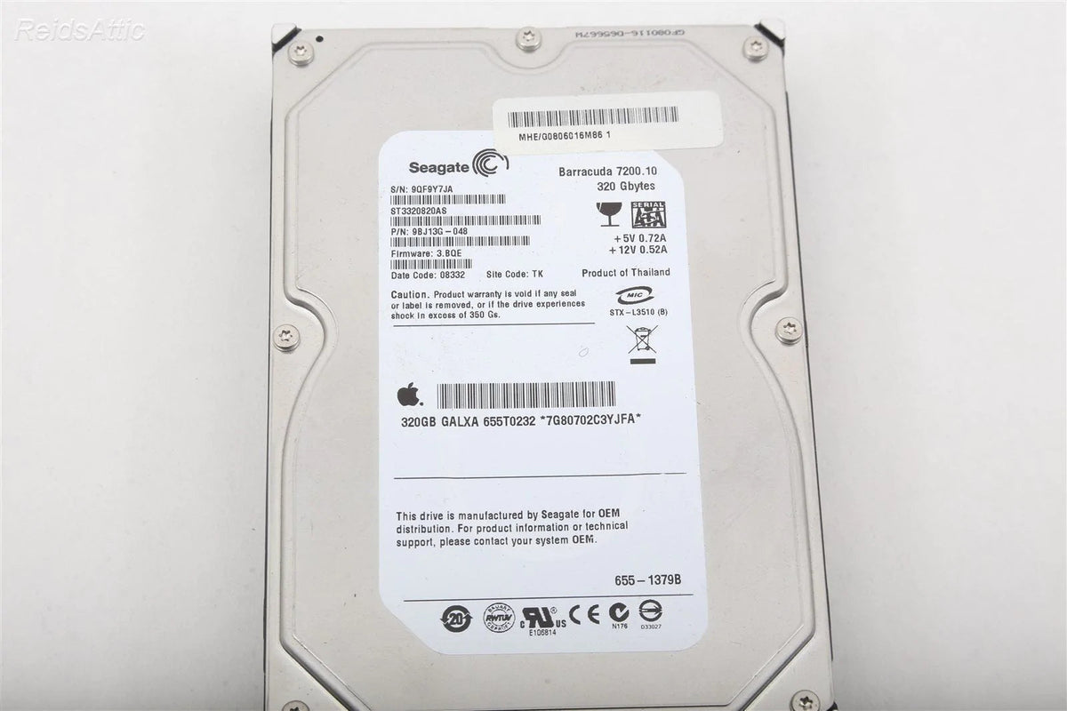 APPLE GALXA 320GB SEAGATE BARRACUDA 7200.10 ST3320820AS SATA HARD DRIVE 655-1379