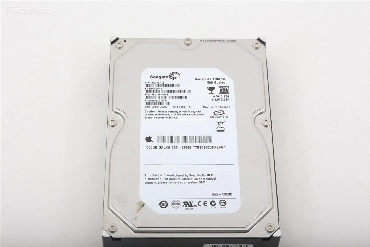 APPLE GALXA 500GB SEAGATE BARRACUDA 7200  ST33500630AS SATA HARD DRIVE 655-1395