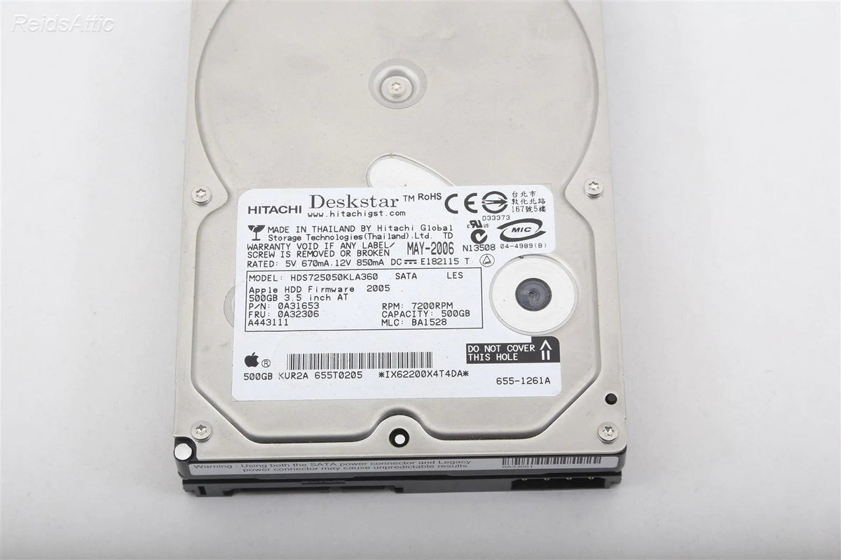 Apple / Hitachi Hard Drive HDS725050kla360 7200 RPM 500 GB P/N 655-1261