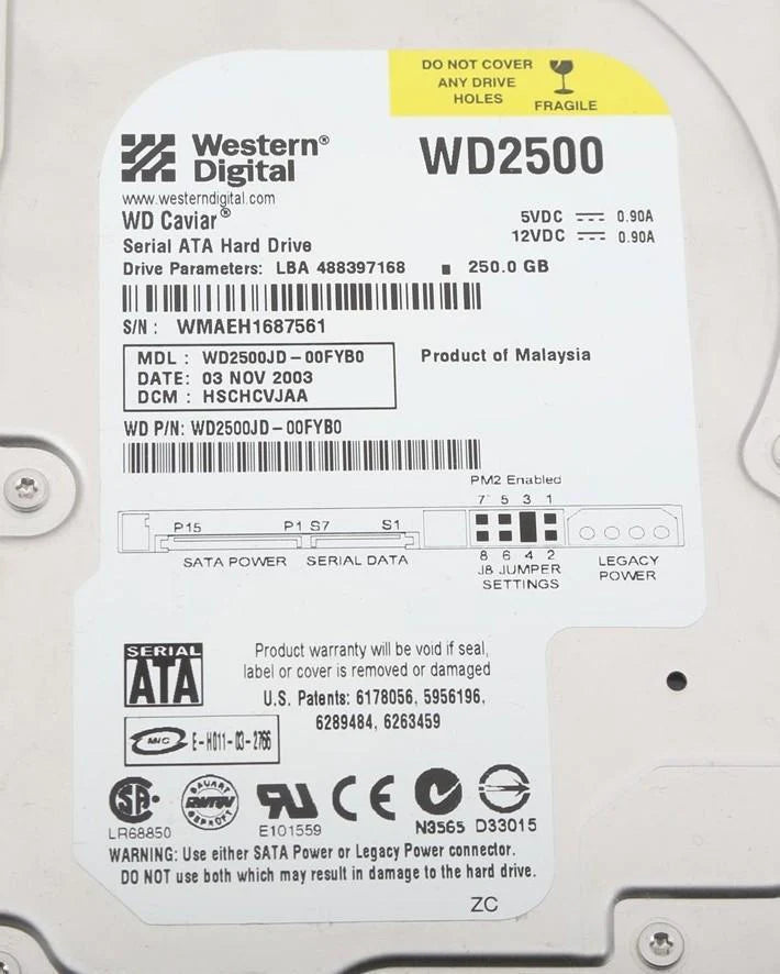 Western Digital 250GB 3.5" SATA hard drive WD2500JD-00FYB0