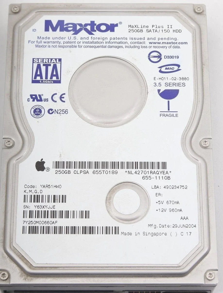 Maxtor Max Line plus II 250GB 3.5" SATA hard drive Apple P/N 655-1110
