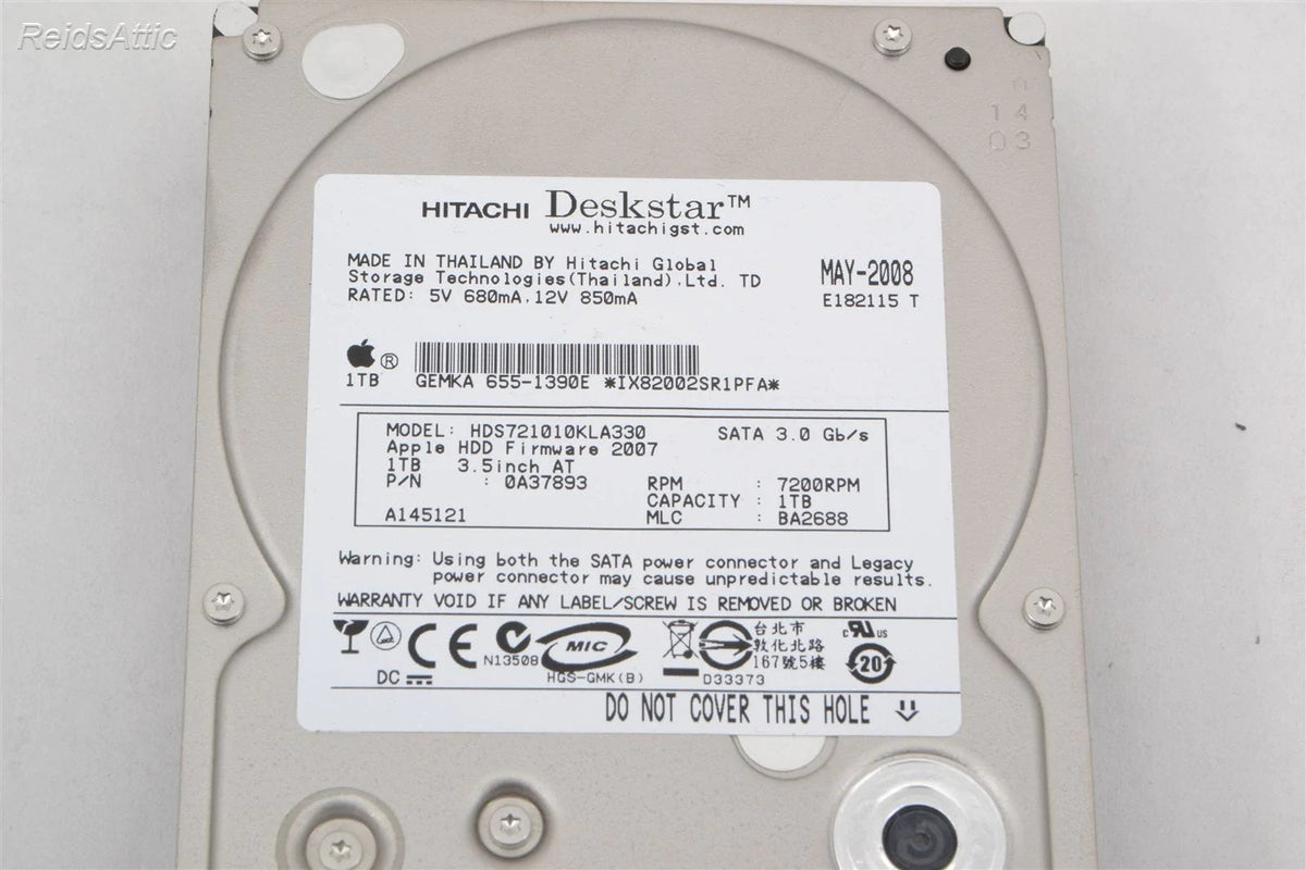 Apple / Hitachi Hard Drive HDS721010kla330 7200 RPM 1 TB P/N 655-1390