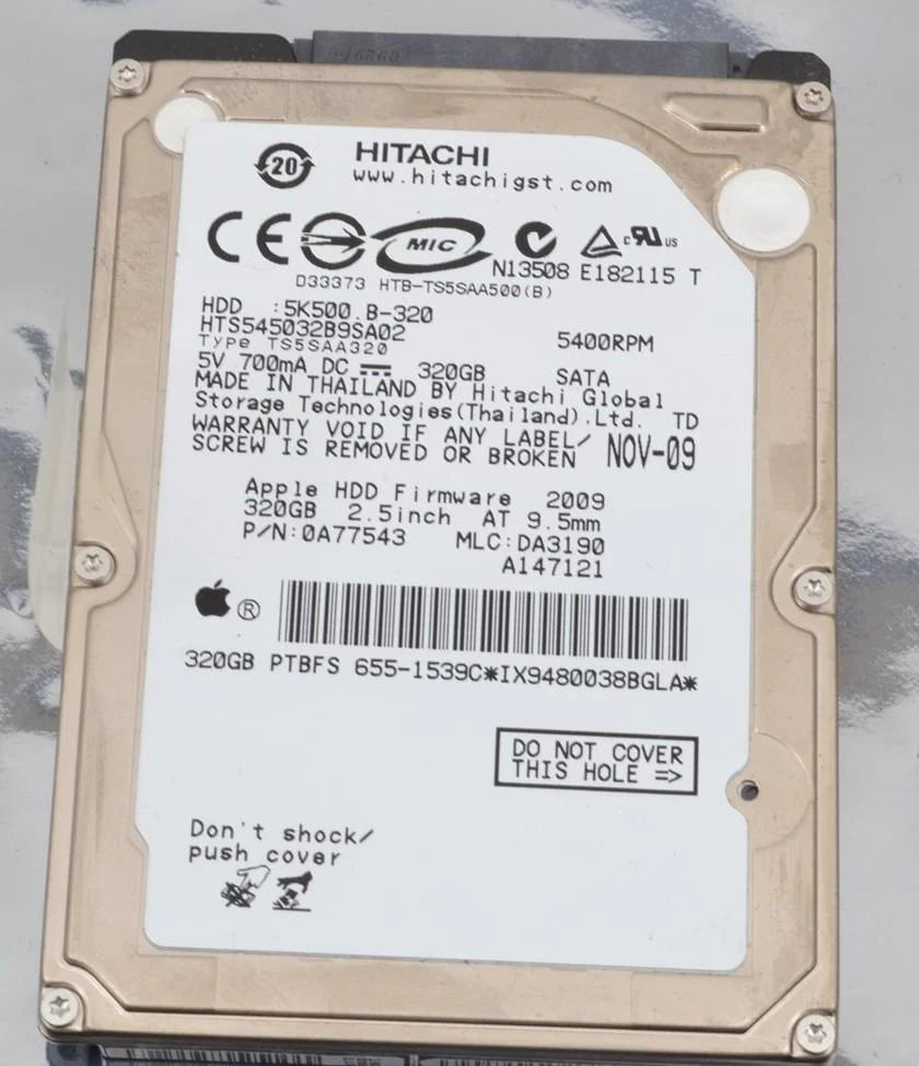 Apple / Hitachi Hard Drive hts545032b9sa02 5400 RPM 320 GB P/N 655-1539