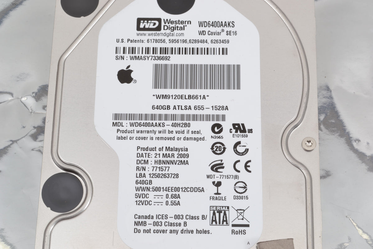 Apple / Western Digital Caviar 640 GB 3.5" Hard Drive WD6400AAKS P/N 655-1528