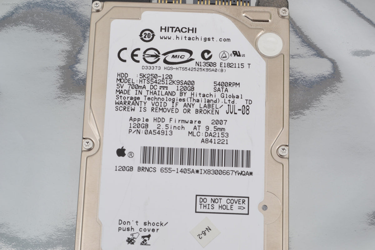 Apple / Hitachi 120GB 2.5" SATA hard drive hts542512k9sa00 655-1405