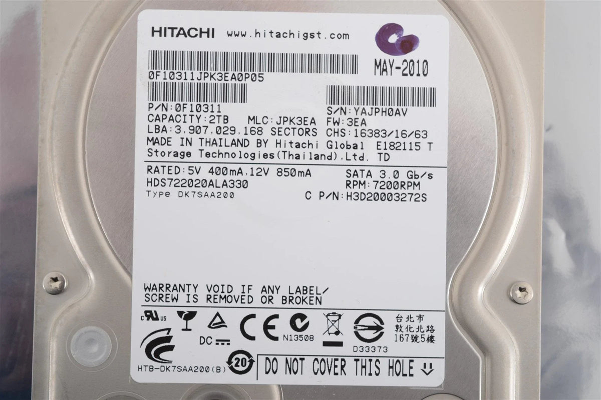 Hitachi 3.5" Hard Drive Model HDS722020ALA330 0F10311 7200 RPM 2TB
