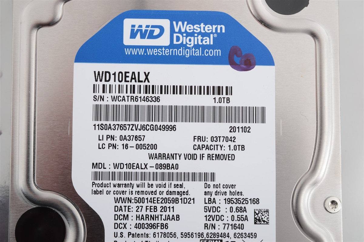 WD Caviar Blue 3.5" 7,200 RPM Hard Drive WD10EALX 1TB Formatted for Apple