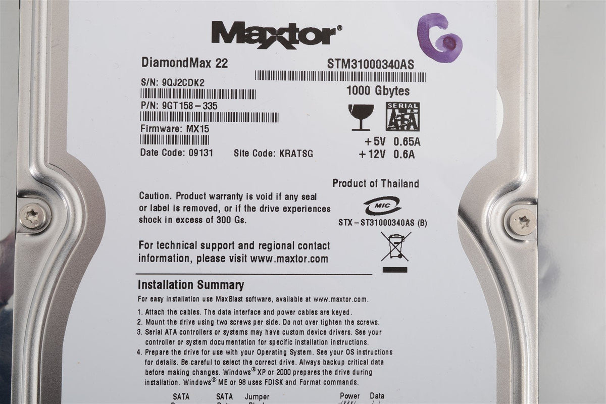Maxtor Diamond Max 22 1TB SATA 3.5" 7200RPM STM31000340AS