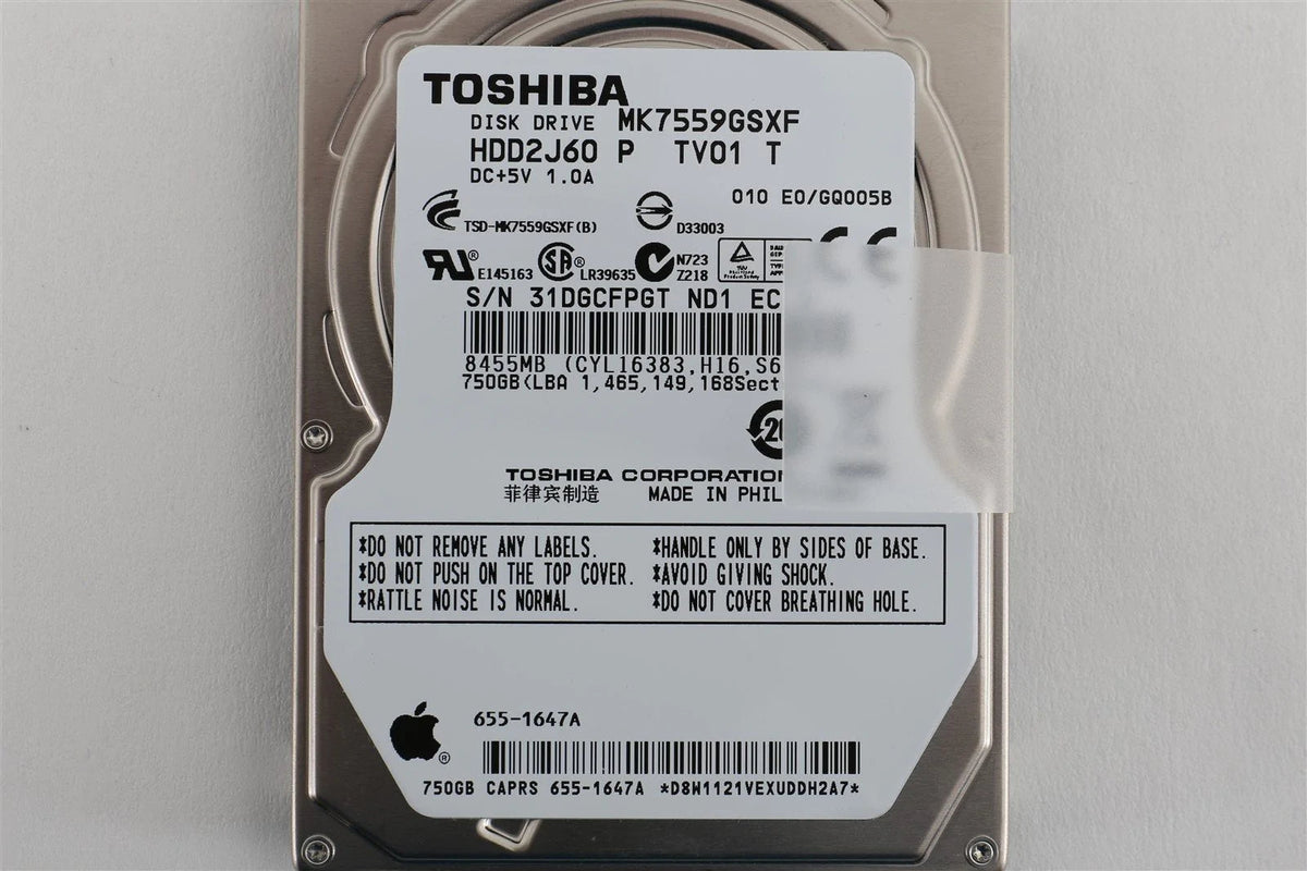 Apple OEM Toshiba 2.5&quot; Hard Drive HDD MK7559GSXF 750GB 655-1647
