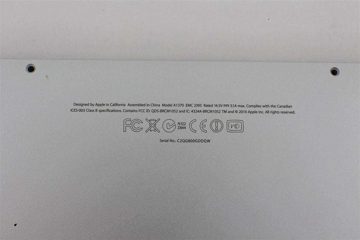 11&quot; MacBook Air Late 2010 A1370 - Bottom Case Cover W/ Feet - Average