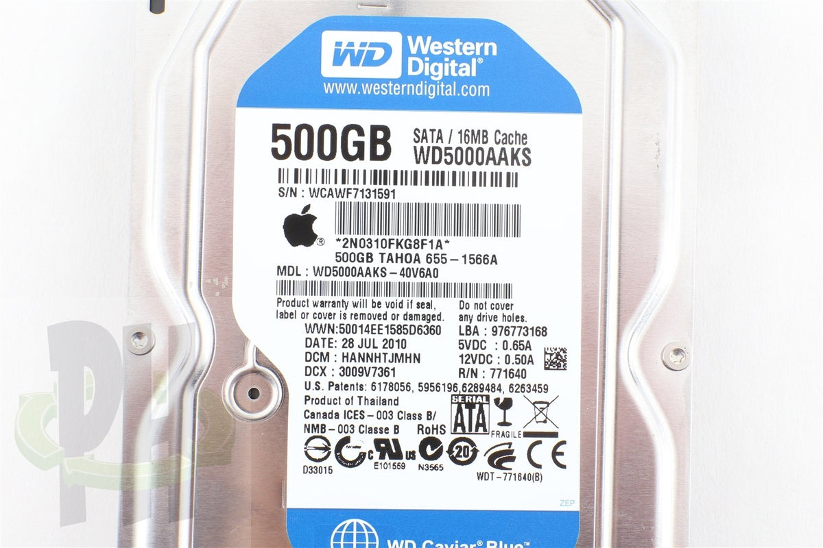 Apple / WD Blue 500GB 7200RPM 3.5" SATA Hard Drive WD5000AAKS 655-1566