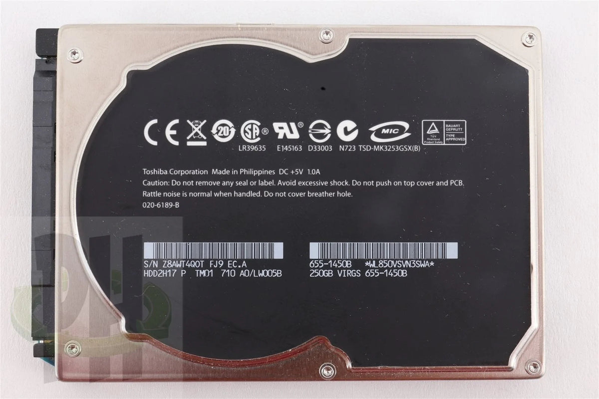 Apple OEM Toshiba 2.5" Hard Drive MK3253GSX 250GB 655-1450