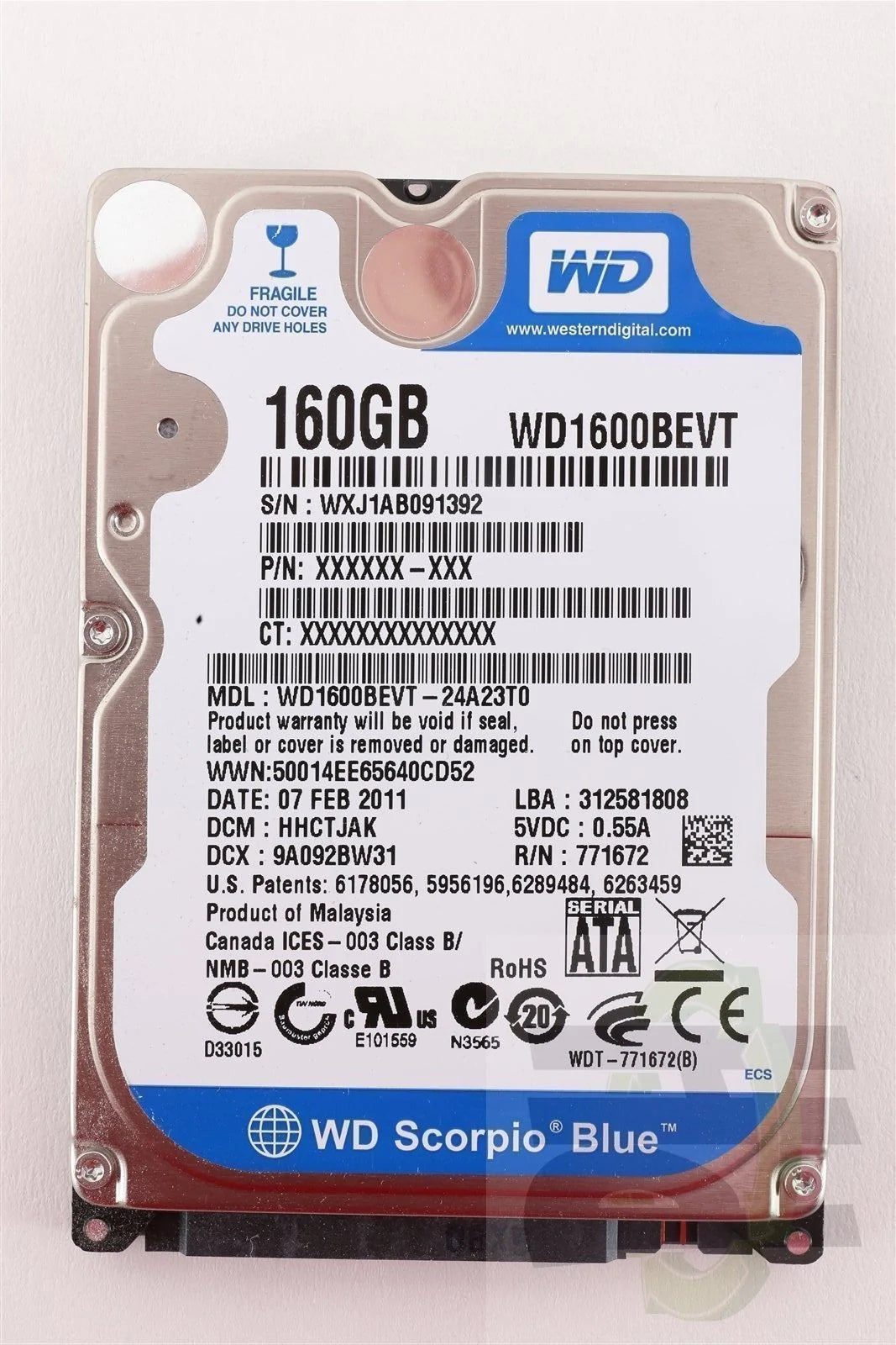 Western Digital WD Scorpio Blue 2.5" 160GB 5400 RPM Hard Drive HDD - WD1600BEVT