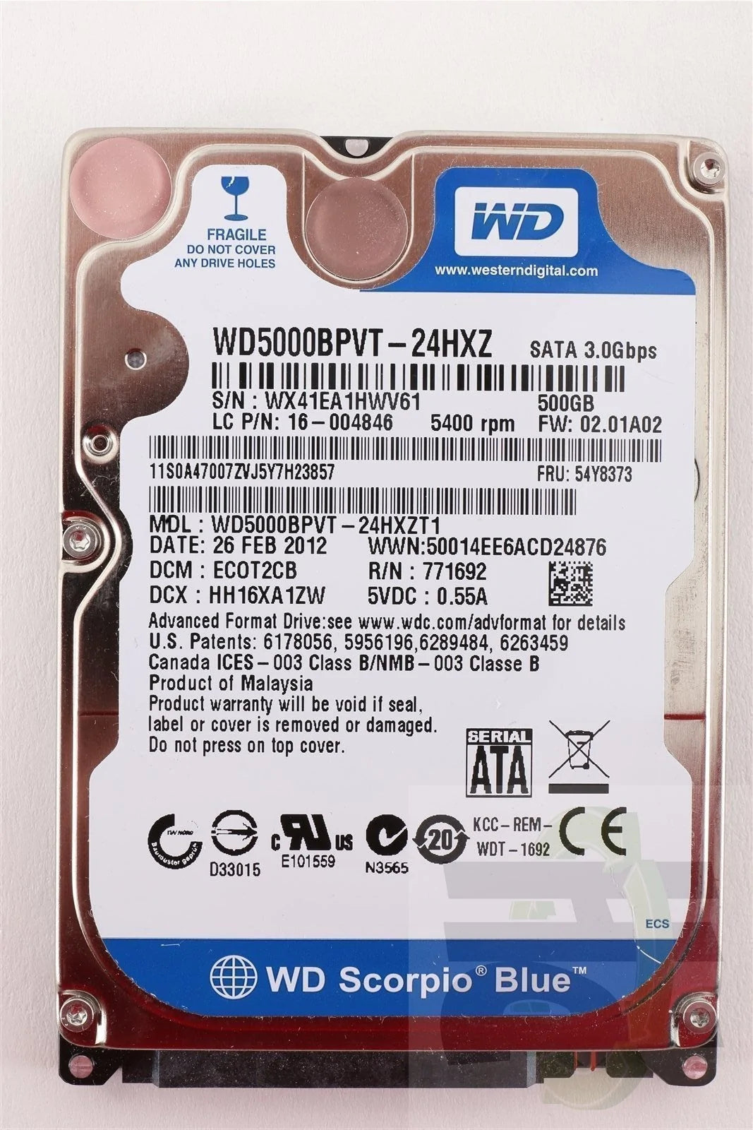 Western Digital WD Scorpio Blue 2.5" 500GB 5400 RPM Hard Drive HDD - WD5000BPVT