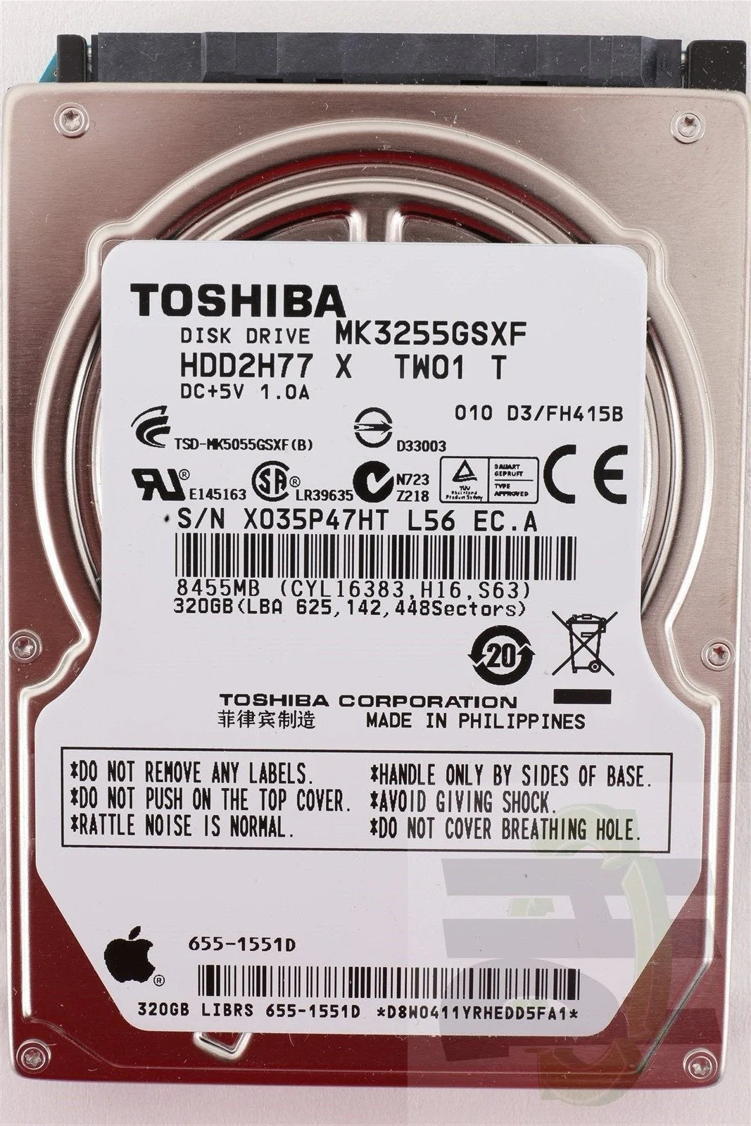 Apple OEM Toshiba 2.5" Hard Drive MK3255GSXF 320GB 655-1551