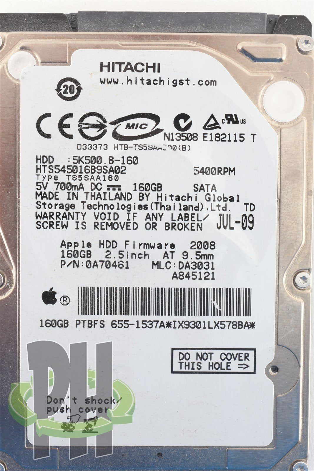 Apple OEM Hitachi 2.5&quot; Hard Drive HTS545016B9SA02 160GB 655-1537