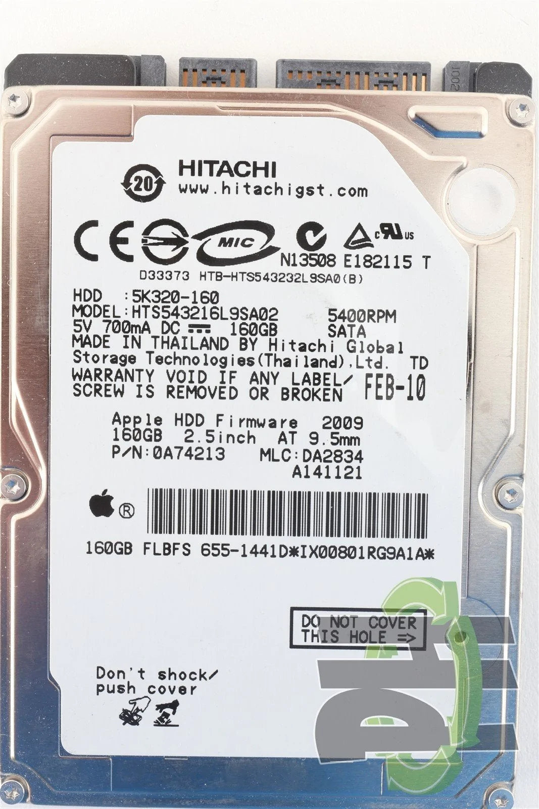 Apple OEM Hitachi 2.5" Hard Drive HTS543216L9SA02 160GB 655-1441