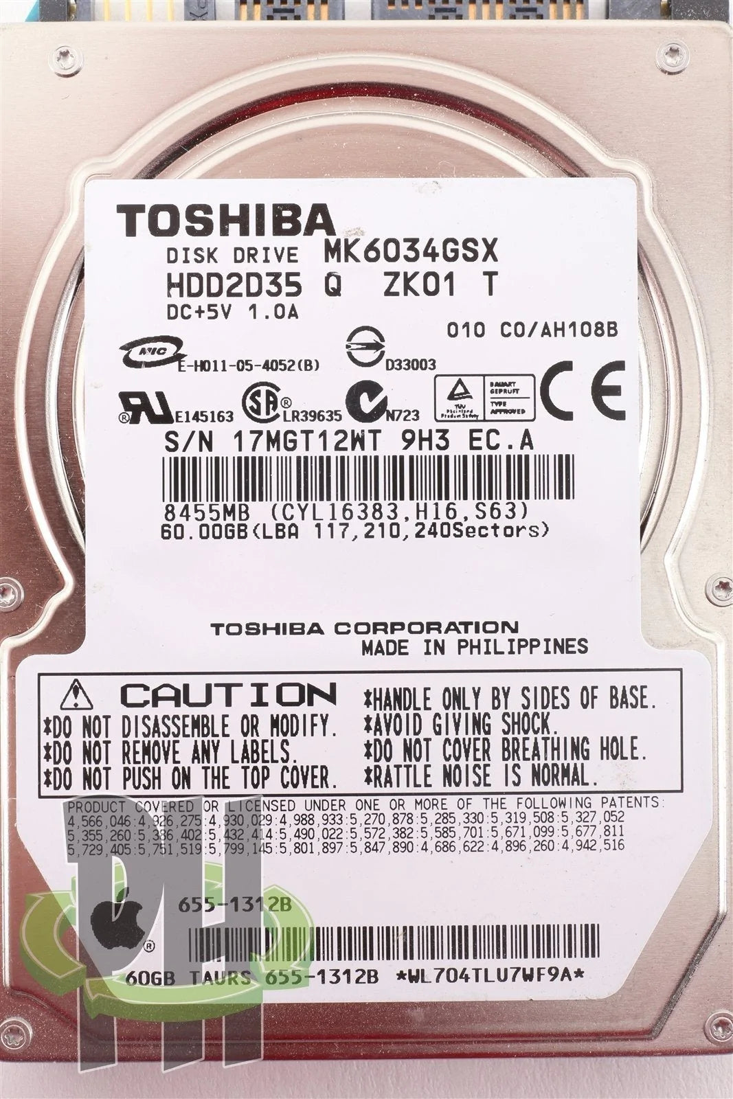 Apple OEM Toshiba 2.5" Hard Drive MK6034GSX 60GB 655-1312
