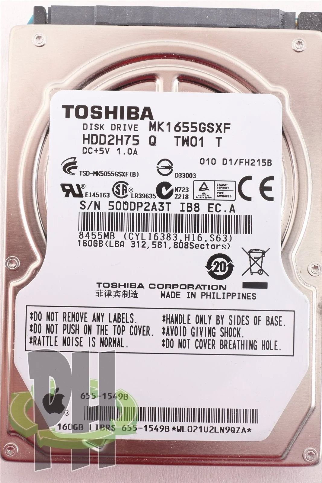 Apple OEM Toshiba 2.5" Hard Drive MK1655GSXF 160GB 655-1549