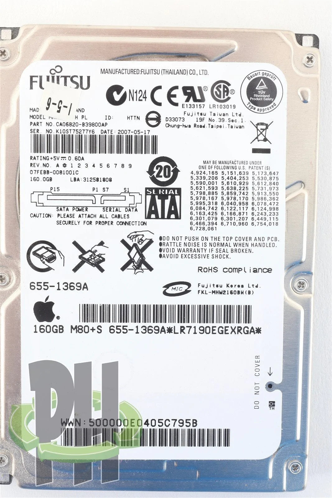 Apple OEM Fujitsu 2.5" Hard Drive MHW2160BH 160GB 655-1369