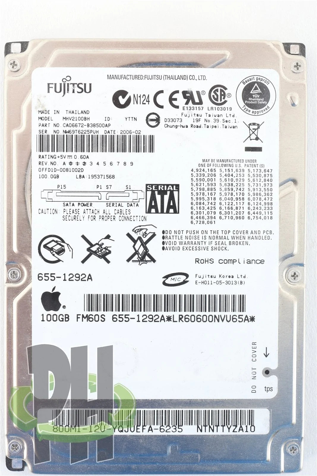 Apple OEM Fujitsu 2.5&quot; Hard Drive MHV2100BH 100GB 655-1292