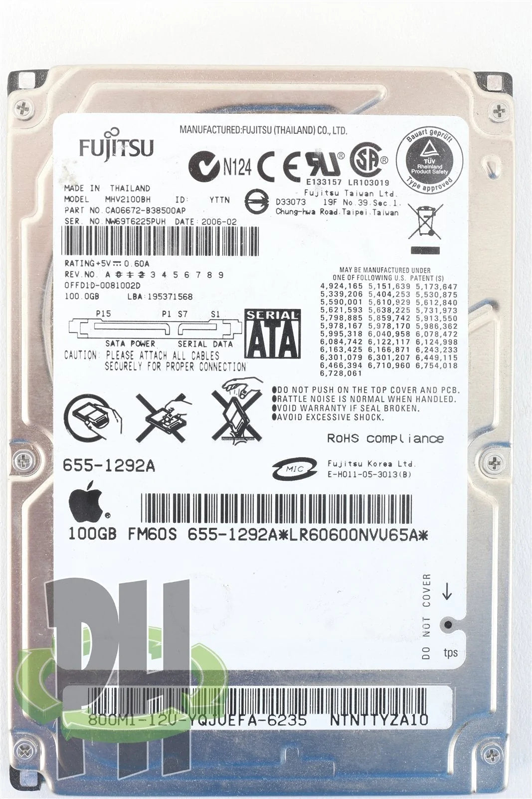 Apple OEM Fujitsu 2.5" Hard Drive MHV2100BH 100GB 655-1292