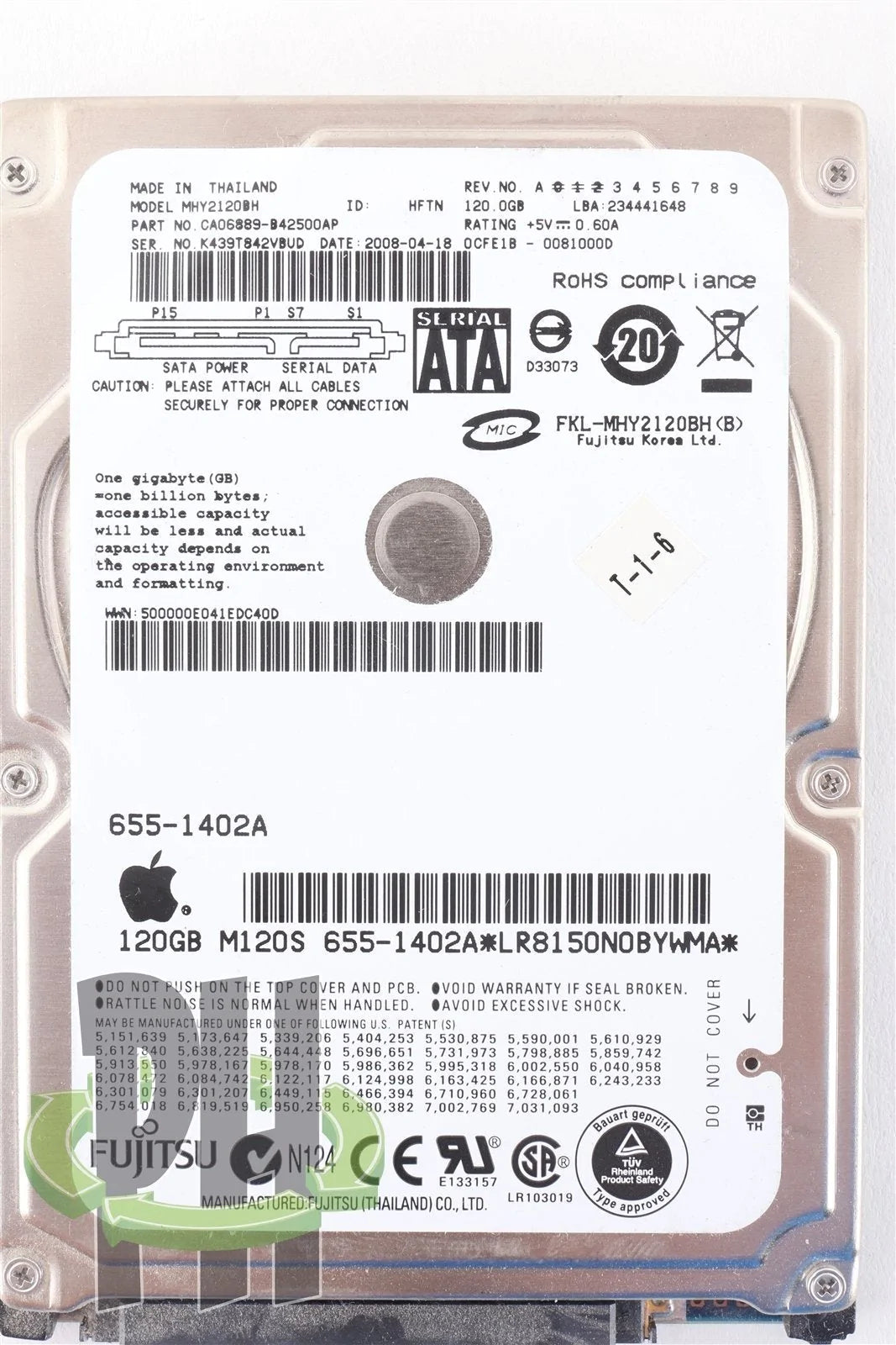 Apple OEM Fujitsu 2.5" Hard Drive MHY2120BH 120GB 655-1402