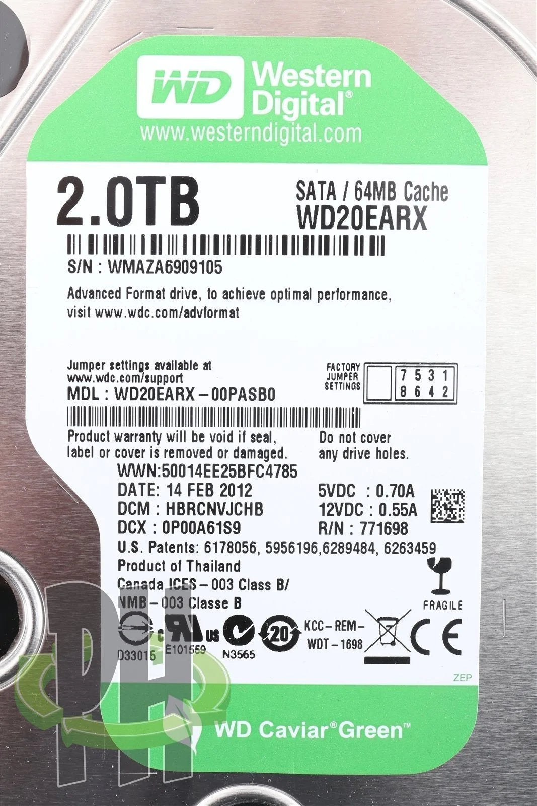 WD20EARX 2TB SATA 64MB 7200RPM WD Caviar Green Formatted for Apple