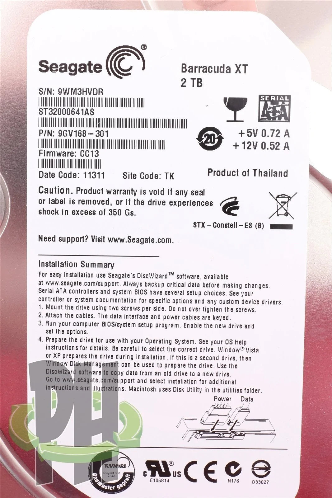 Seagate Barracuda XT 3.5" 7200 RPM 2TB Hard Drive Model ST32000641AS
