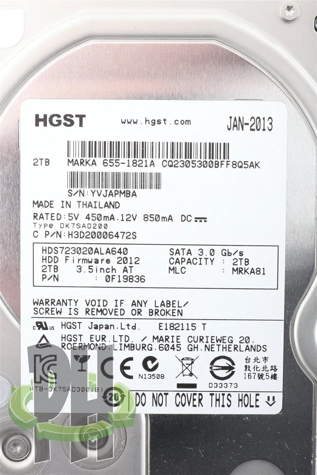 Apple / HGST 2TB 7200rpm Hard Drive for 2012 Mac Pro 655-1821 HDS723020ALA640