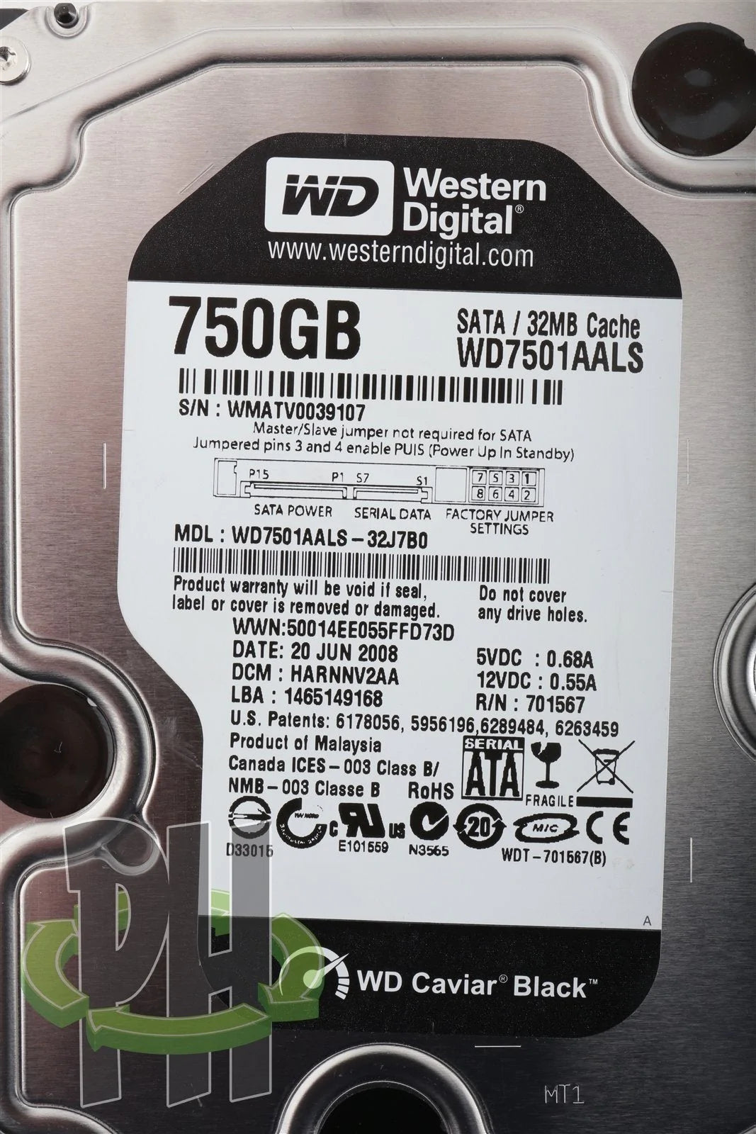 WD Black 3.5" 750GB 7200 RPM Hard Drive HDD WD7501AALS Formatted for Apple