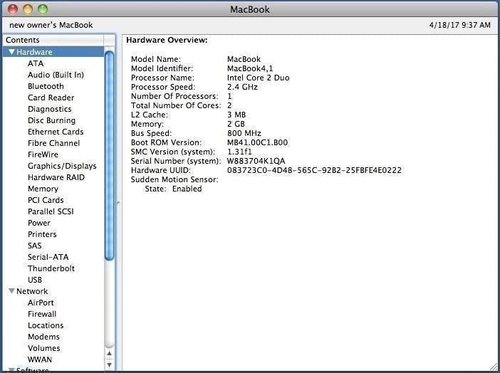 MacBook A1181 4,1 13.3" (2008) - Intel Core 2 Duo 2.4 GHz / 2 GB RAM/ 160 GB HD