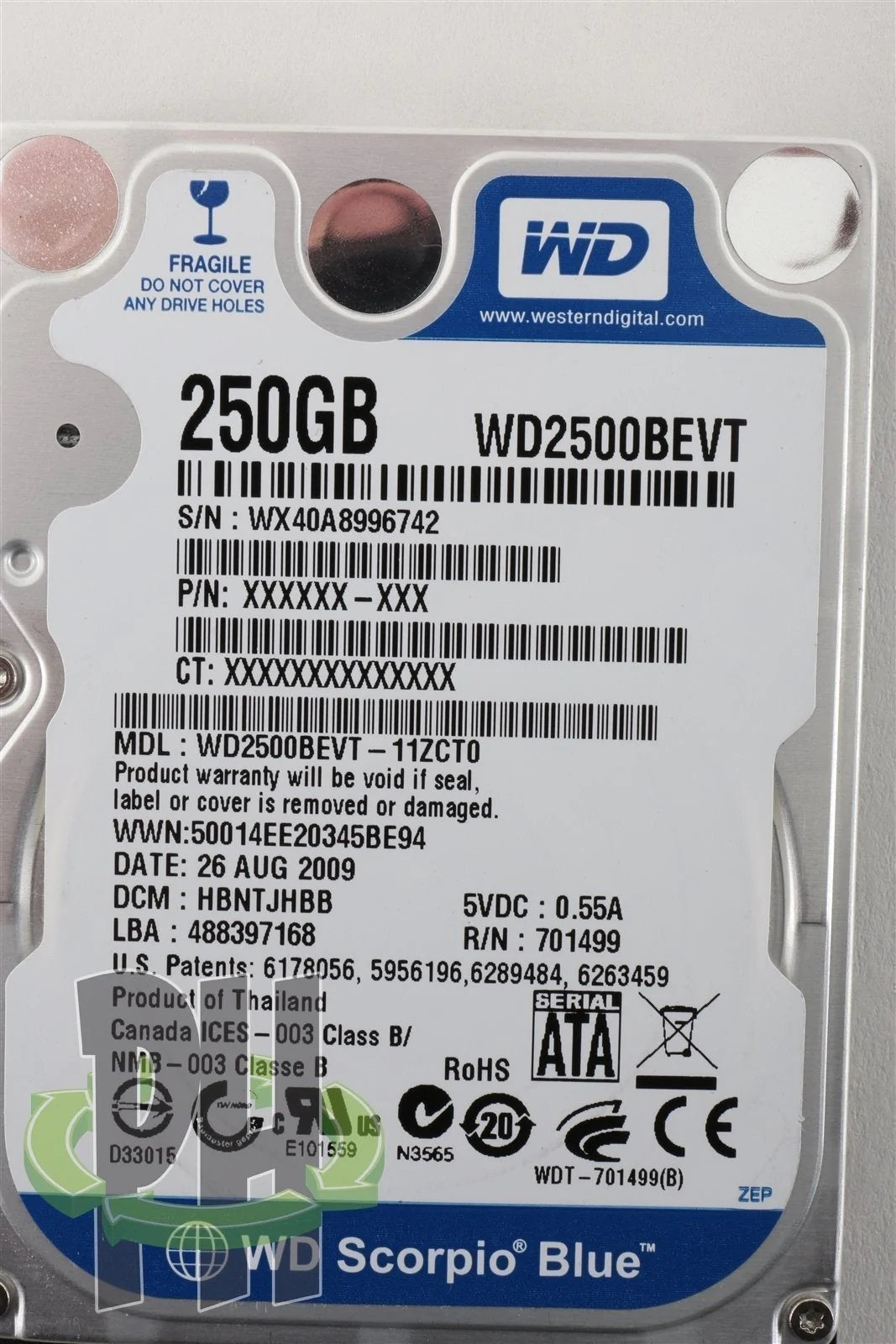 Western Digital WD Scorpio Blue 2.5" 250GB 5400 RPM Hard Drive HDD - WD2500BEVT