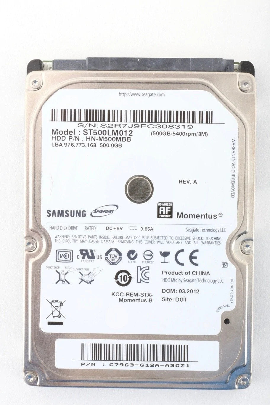 Samsung 500 GB 5,400 RPM 9.5mm 2.5" SATA Hard Drive ST500LM012