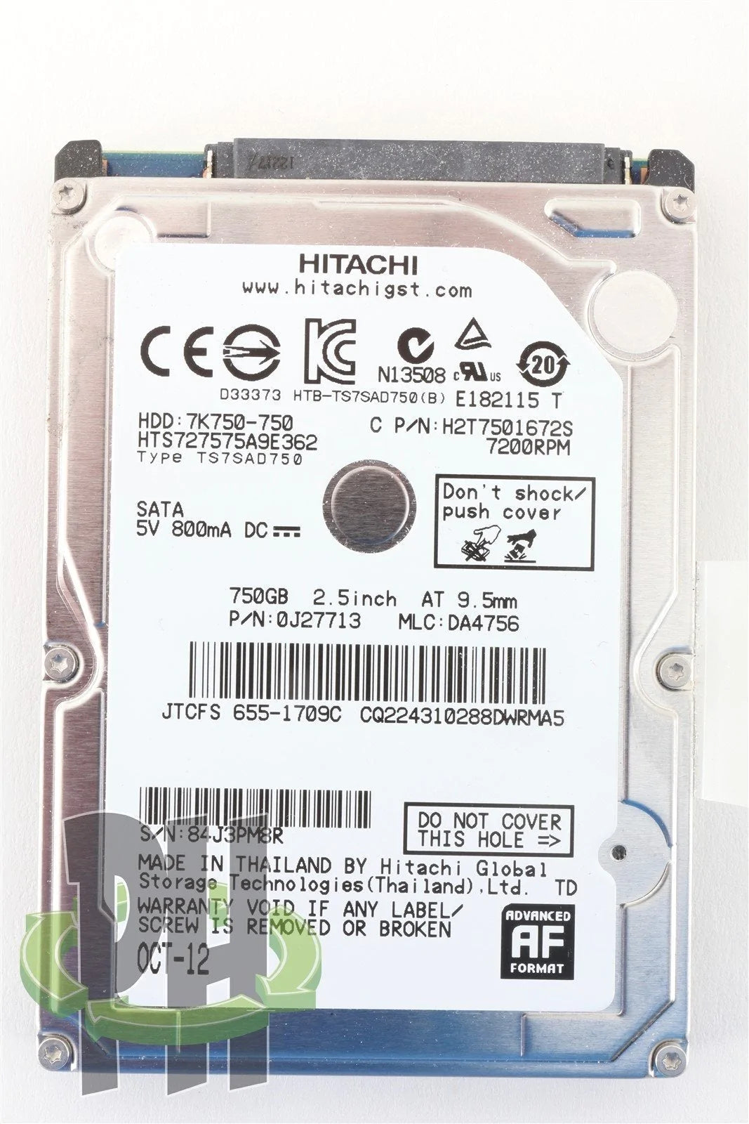 Apple OEM Hitachi 2.5" 9.5mm Hard Drive HTS727575A9E362 750GB 7200 RPM 655-1709