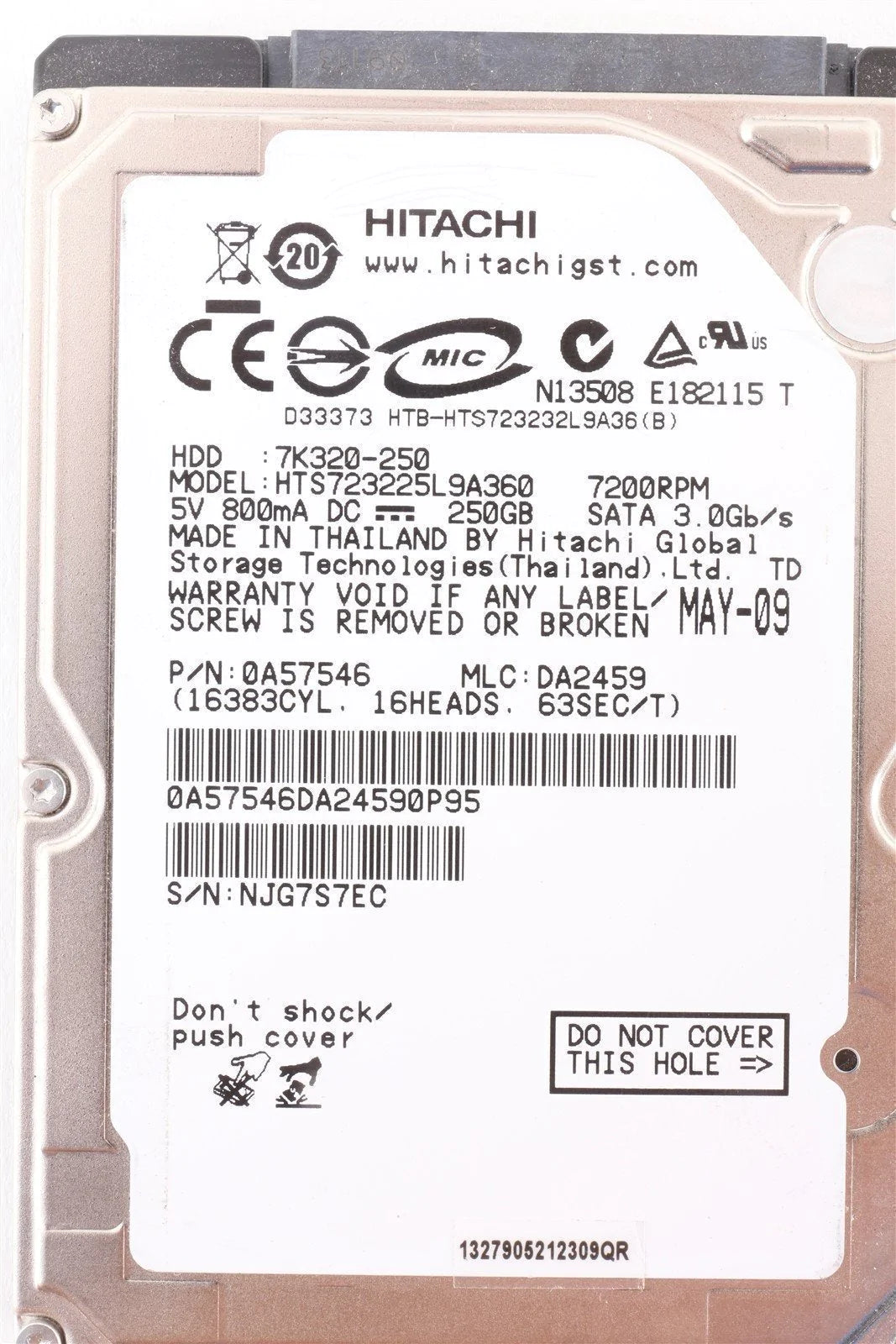 Hitachi 2.5" 9.5mm Hard Drive HTS723225L9A360 7K320-250 250GB 7200 RPM