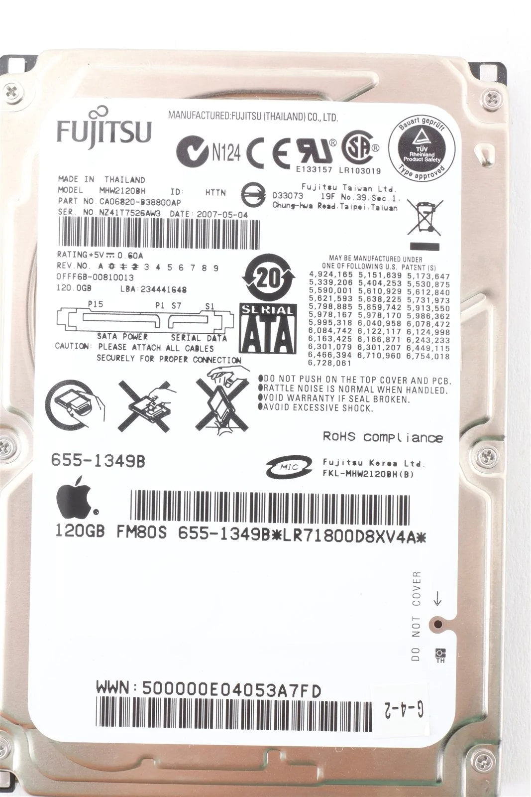 Apple OEM Fujitsu 2.5" Hard Drive MHW2120BH 120GB 655-1349
