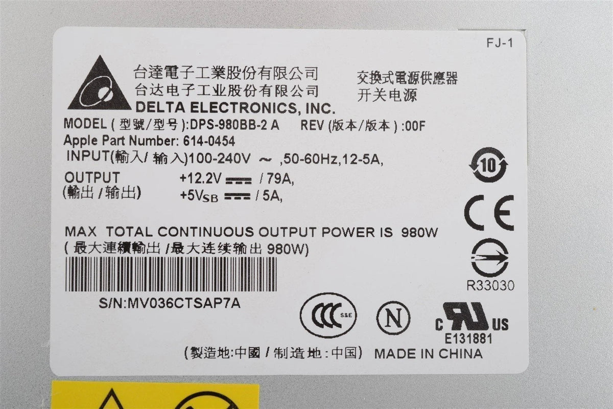 New Apple Mac Pro 5,1 Power Supply 980 Watt 614-0454 DPS-980BB 614-0436 FS8001