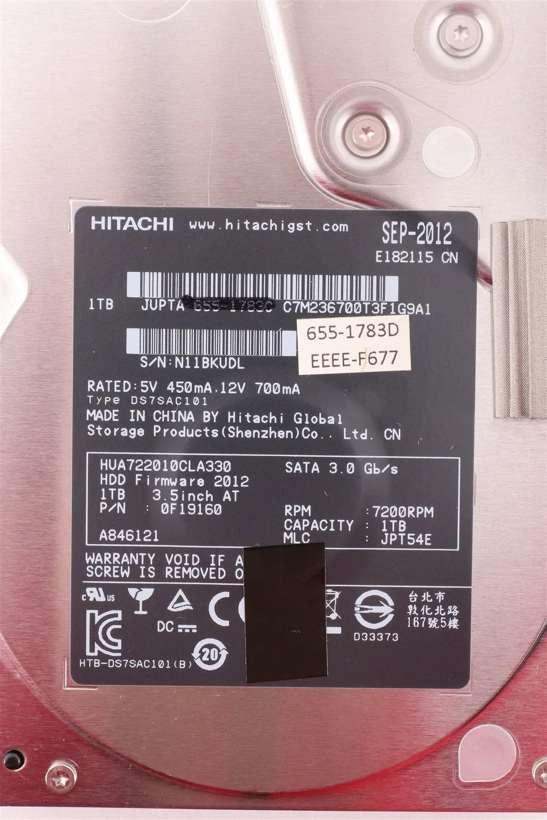 Apple / Hitachi Hard Drive HUA722010CLA330 7200 RPM 3.5" 1 TB (1,000GB) 655-1783