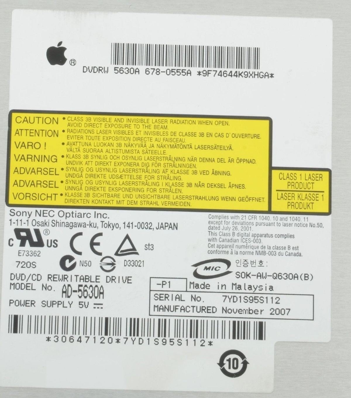 Wholesale Lot of 16 - Apple Super Drive by Sony NEC DVD-RW AD-5630 Optical Drive