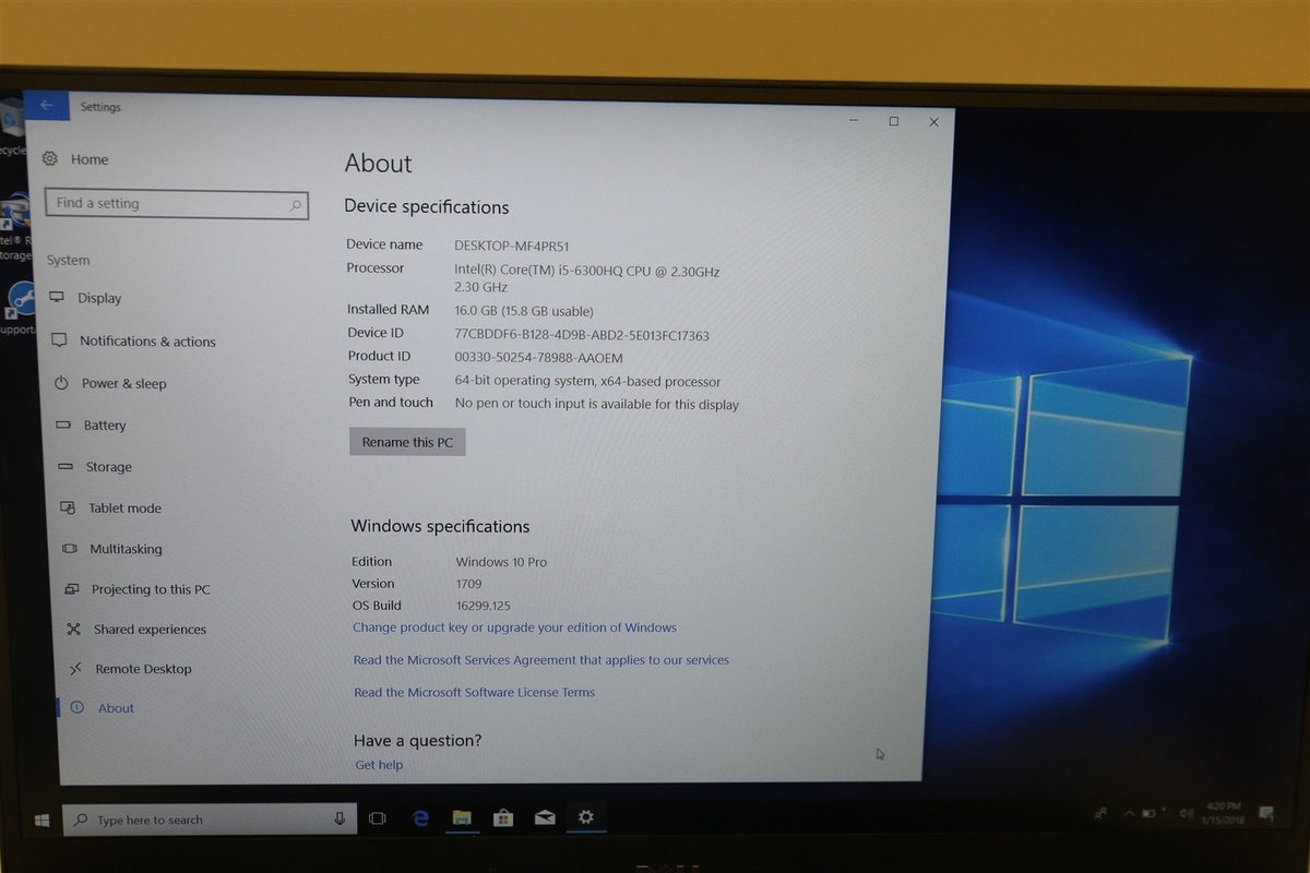 Laptop XPS 15.6" 9550 15" i5-6300HQ 2.3GHZ 16GB Ram 32GB SSD + 1TB HHD 1080p