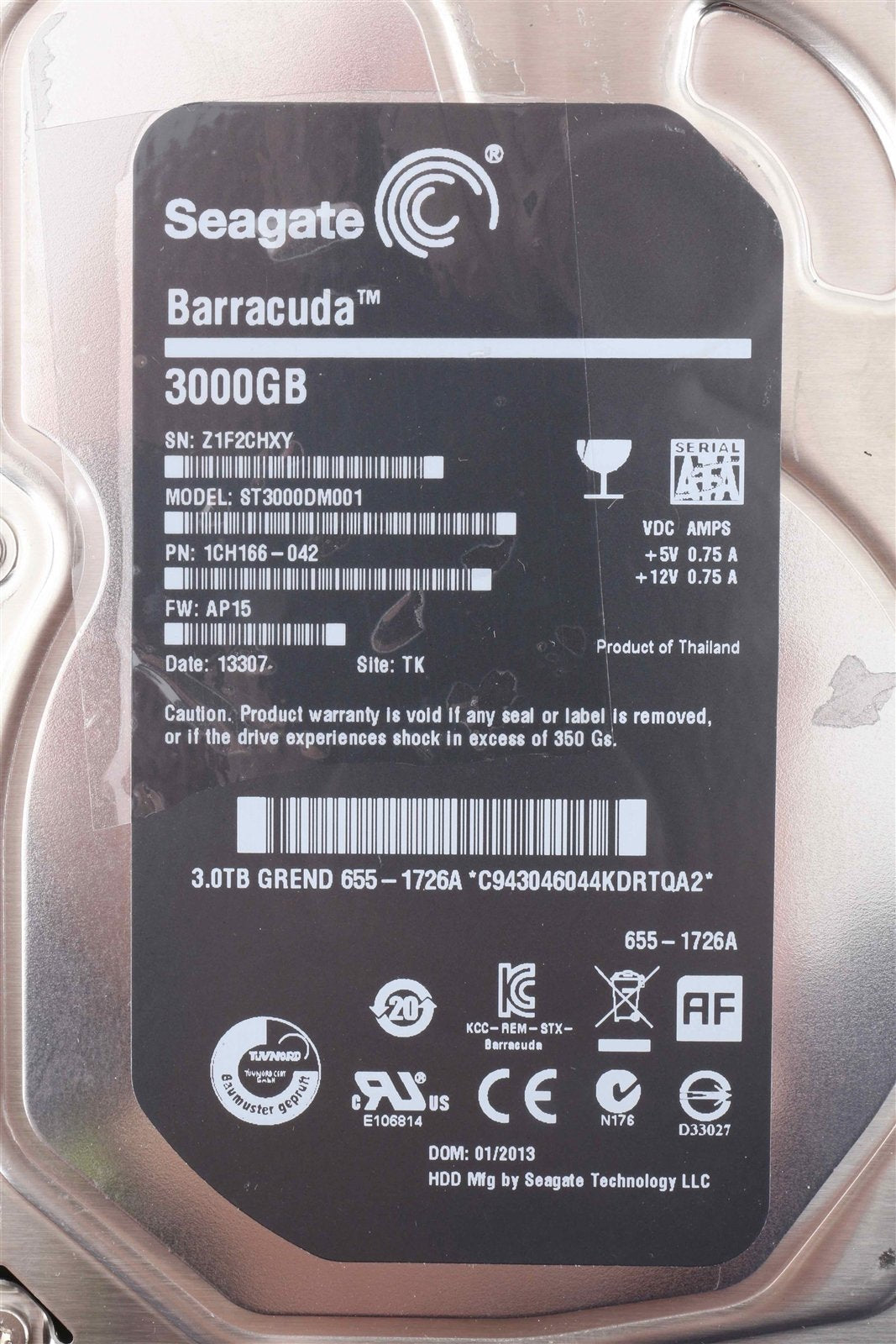 Apple OEM Seagate Barracuda 3.5" Hard Drive ST3000DM001 3,000 GB 655-1726