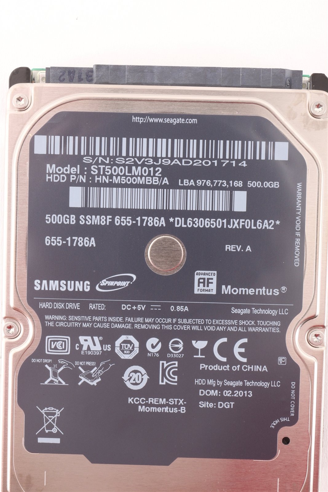 Apple / Samsung 500 GB 5,400 RPM 9.5mm 2.5&quot; SATA Hard Drive ST500LM012 655-1786