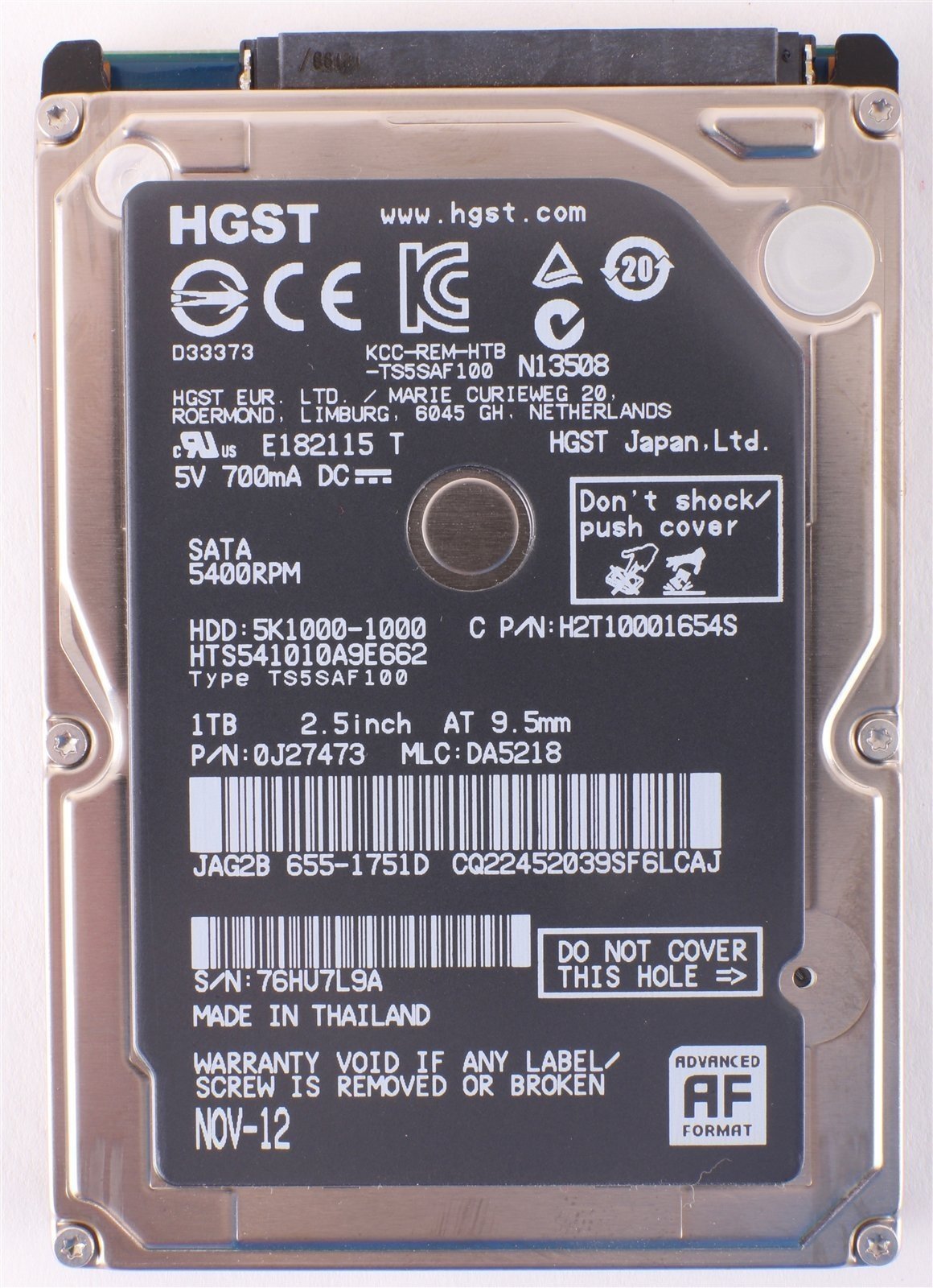 Apple OEM Hitachi 2.5" 9.5mm Hard Drive HTS541010A9E662 1 TB 5400 RPM 655-1751