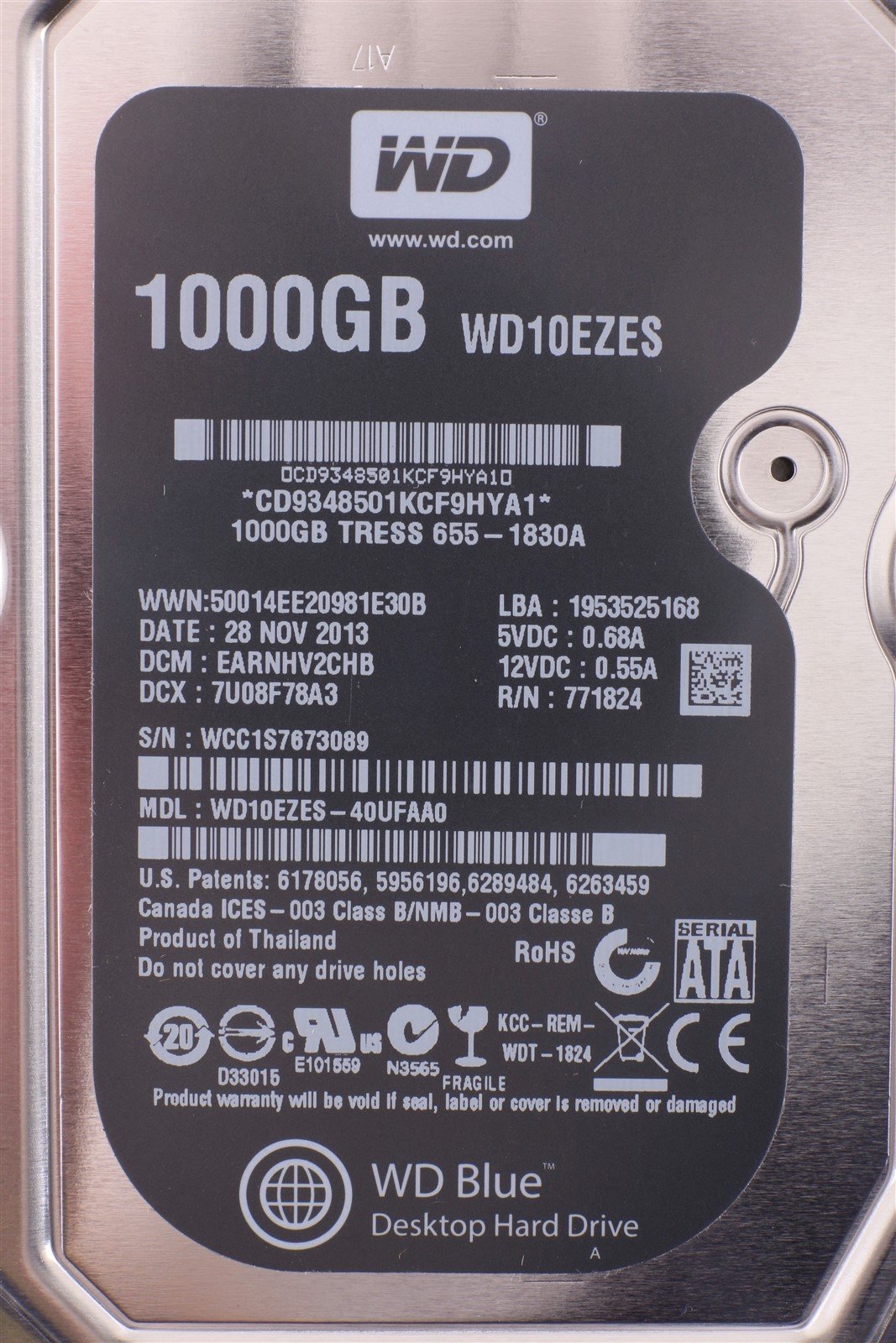 Apple OEM WD Blue 3.5" Hard Drive WD10EZES 1 TB (1,000 GB) 655-1830