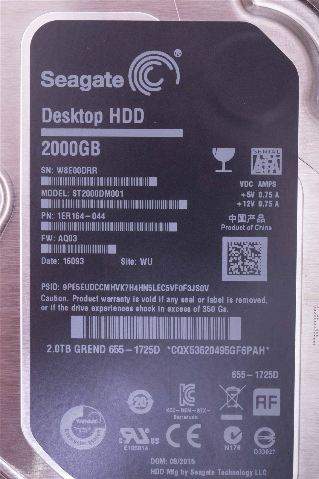 Apple OEM Seagate Barracuda 3.5" Hard Drive ST2000DM001 2,000 GB 655-1725